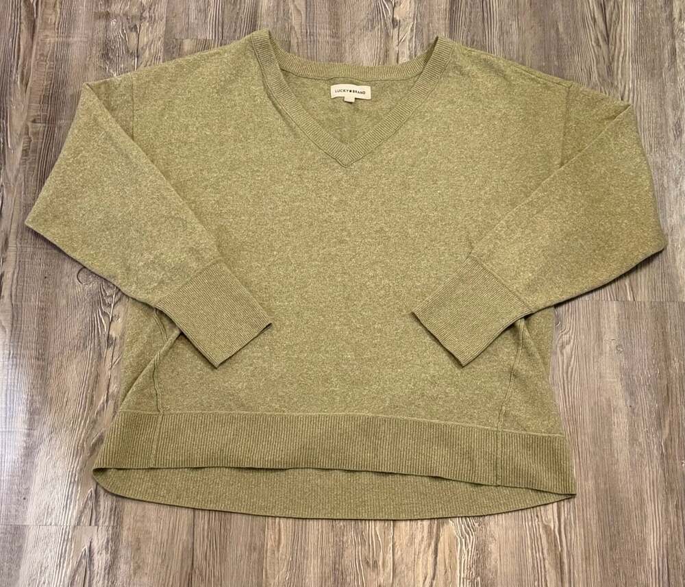 Lucky Brand Women's V-Neck Long Sleeve Sweater Olive Green Size L